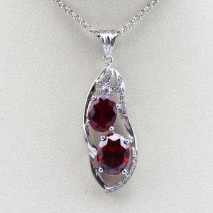 Quality 925 Silver Jewelry Red Cubic Zirconia Two Gemtone Pendant (PSJ0379) wholesale