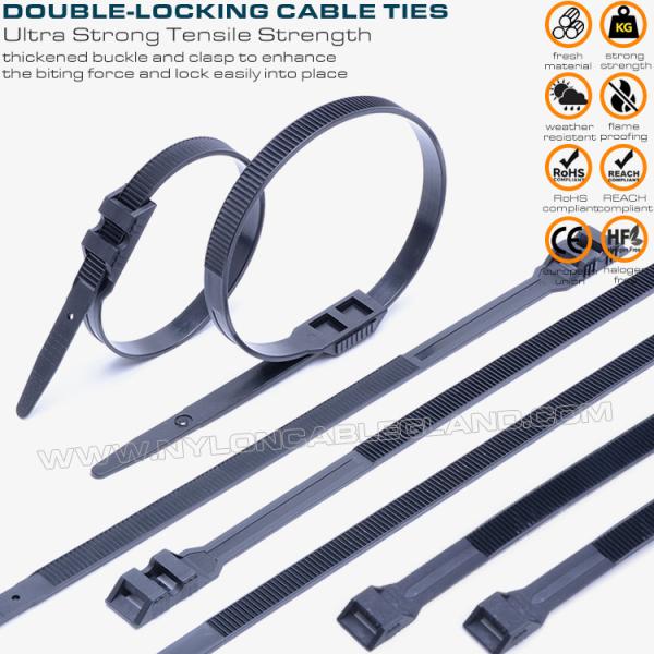 Double Locking Cable Ties/Double Flat-Head Cable Ties, Black, Nylon (PA) 6.6,