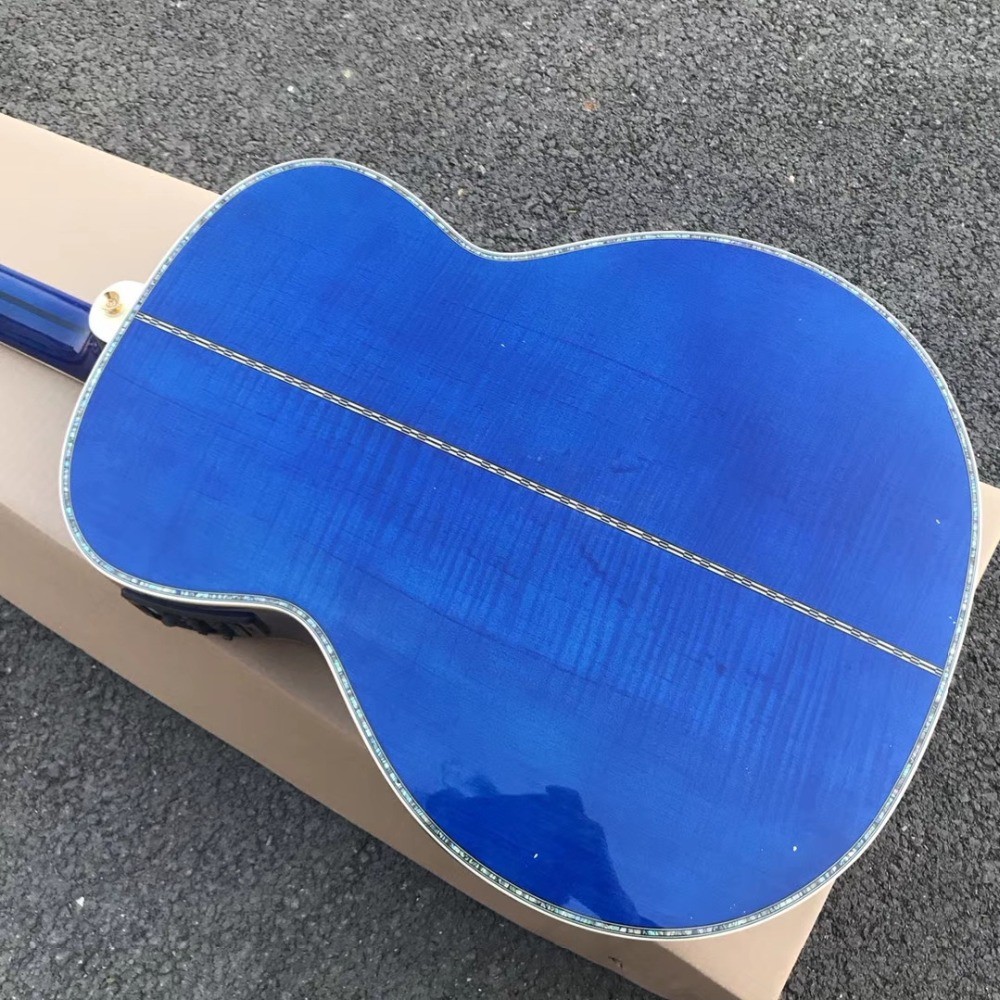 Best jumbo Blue flame maple wood acoustic Guitar Solid ebony Guitarra Customized acoustic 43 inch Jumbo guitar