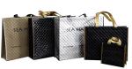 75g Shining Black Square Veins Non Woven Reuseable Carrier Bags For Shopping