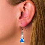 925 Sterling Silver Meander Modern Design Retro Blue Opal Greek Key Dangle