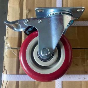 Quality 4 Inch Red Polyurethane Caster Wheels With Total Lock Medium Duty OEM China wholesale