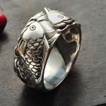 Sterling Silver Women's Men's Band Ring Thai Vintage Fish Style 925 Siver Ring