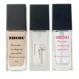 Quality 30ml 50ml Square Frosted Glass Lotion Bottles Liquid Foundation Bottle With Pump wholesale