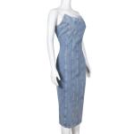 Hot Evening Dresses For Women French Patchwork Blue Tencel Slim Denim Style