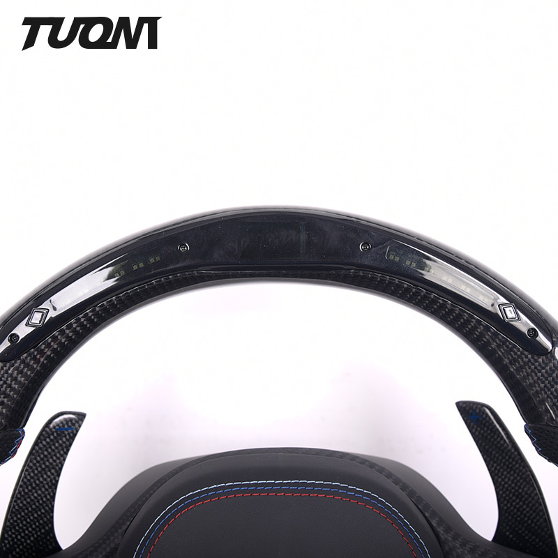 G20 G38 G28 G30 BMW Carbon Fiber Car Steering Wheel Black Perforated Leather LED