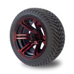 Red / Glossy Black Aluminum 12 Inch Golf Cart Wheels And Tires 215/35-12 Tyre