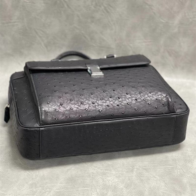 Authentic Real True Ostrich Skin Office Men Briefcase Top-handle Bag Genuine Exotic Leather Male Working Purse Handbag