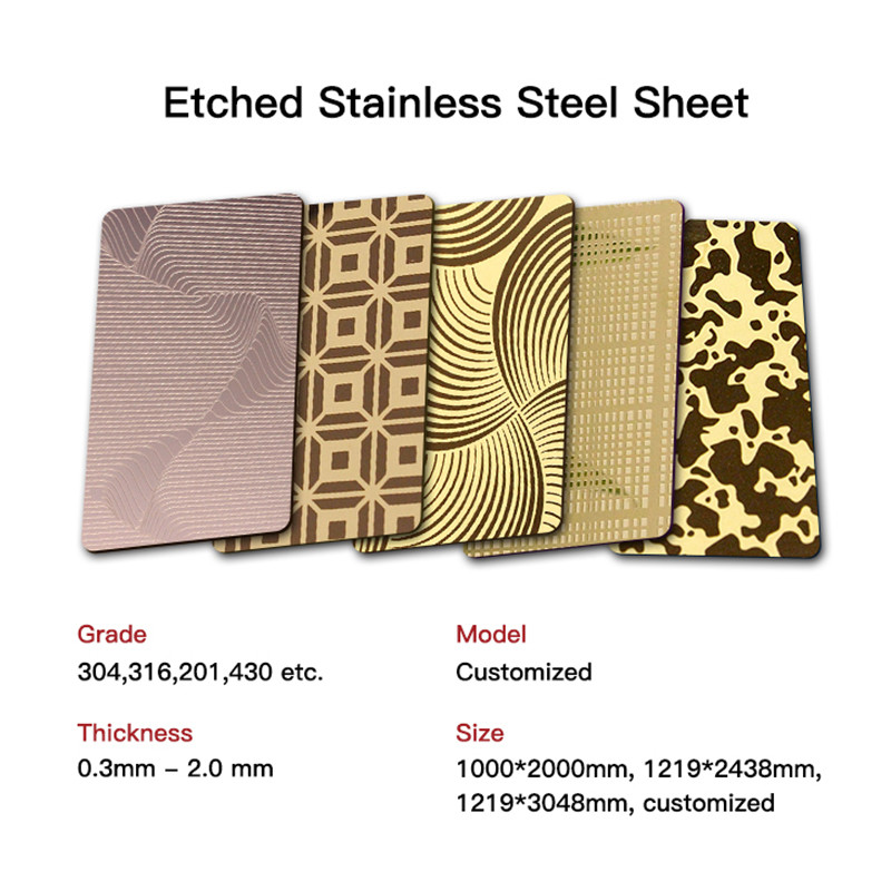 PVD Color Coating Etching Stainless Steel Sheet 304 Decorative Wall Metal Sheet 4x8