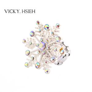 Quality VICKY.HSIEH Silver Tone Crystal AB Rhinestone Snowflake Stretch Rings wholesale