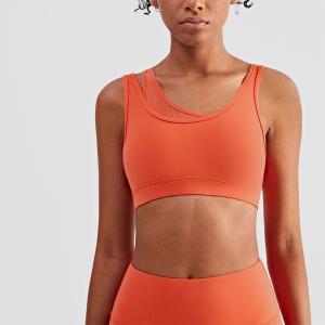 Quality Mesh Stitching Strappy Back Sports Bra Girls Elastic Bottom Padded Crop Top wholesale