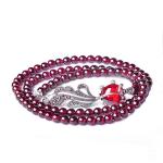 4mm Round Genuine Garnet Beads Bracelet with 925 Silver Marcasite Goldfish Charm