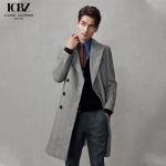 British Style Wool Gray Windbreaker Overcoat for Men's Mid-Length Double