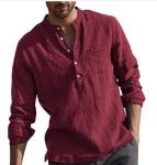 Men'S Long Sleeves V - Neck Casual Beach Linen Shirt