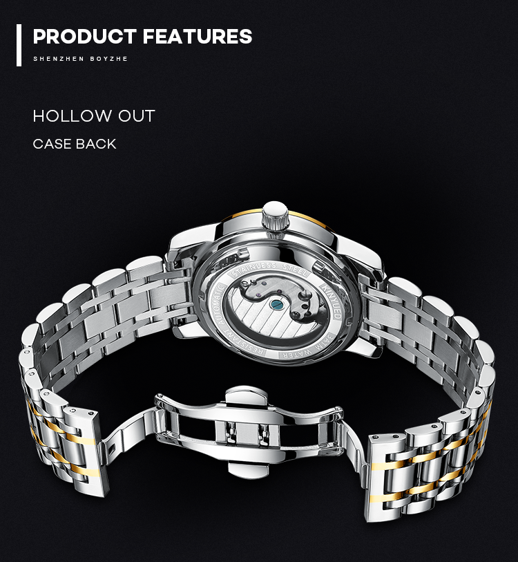 KINYUED tourbillon mechanical watch men oem waterproof stainless steel back automatic wristwatch