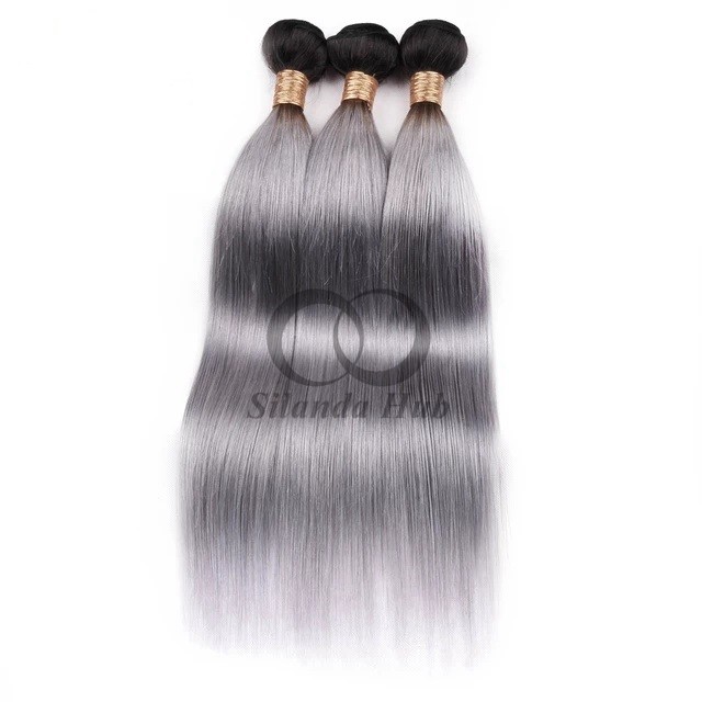 #T1B/Grey Straight Remy Human Hair Bundles Sew In Weave Bundles Brazilian Bundle Deals
