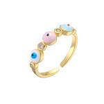 Colorful Enamel Turkish Evil Eye Diamond Ring 18k Gold Plated