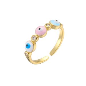 Quality Colorful Enamel Turkish Evil Eye Diamond Ring 18k Gold Plated wholesale