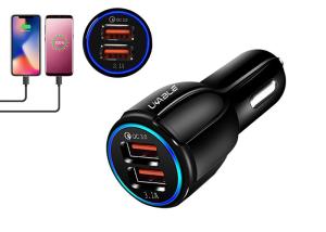 Quality Black FCC 2 USB Ports ABS QC 3.0 Car Charger wholesale