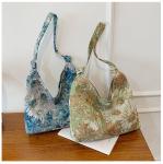 LARGE CAPACITY WOMEN'S BAG FRENCH SIMPLE CANVAS BAG OIL PAINTING NATIONAL STYLE