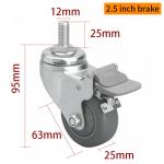 EDL Light Duty Zinc Coating 2.5inch 70kg Threaded TPE Caster by Swivel and Brake