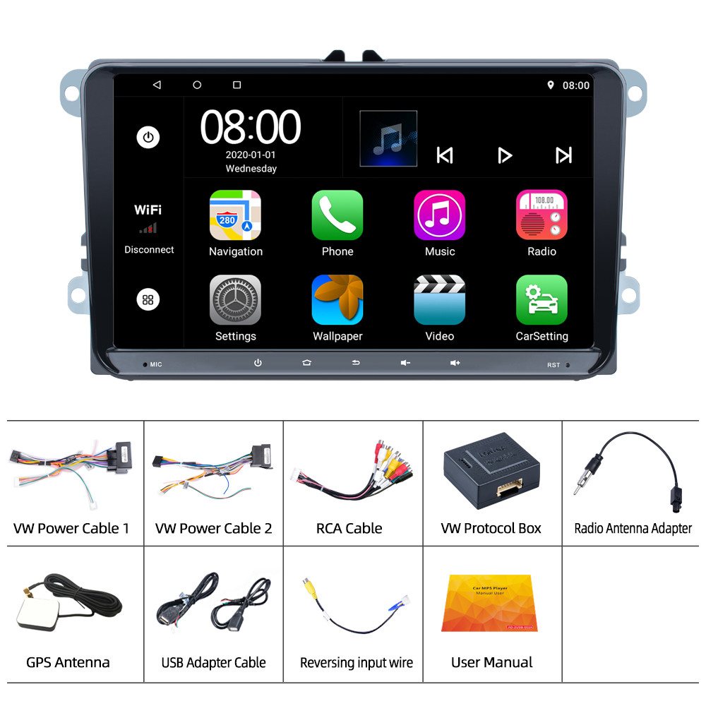 9 Inch VW Android Car Stereo Carplay Double Din Car Stereo Carplay For Golf Polo Passat