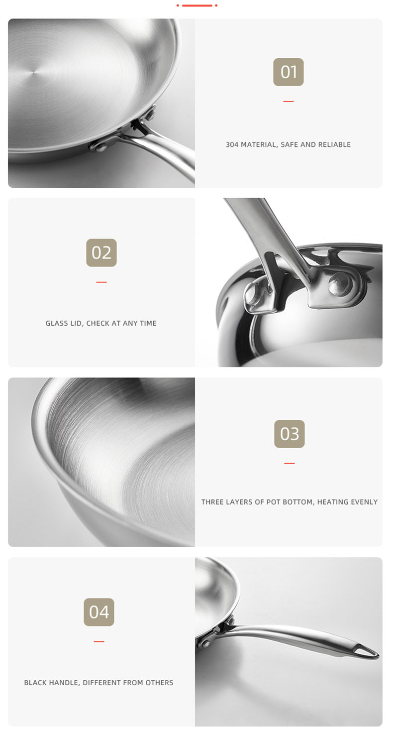304 Stainless Steel Stovetop Frying Pan Nonstick Sustainable