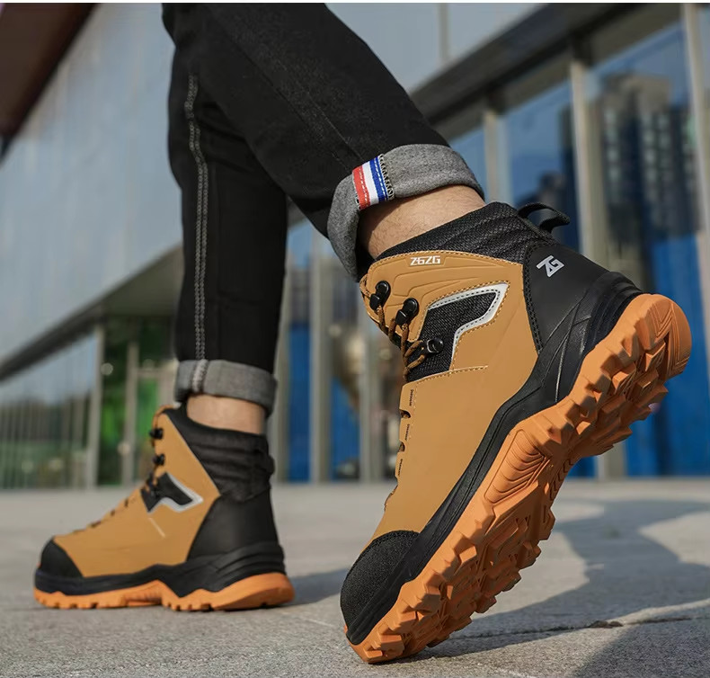 Brown / Green / Black OEM Security Work Boots Microfiber Leather Steel Toe Kevlar Midsole Work Shoes Rubber Sole