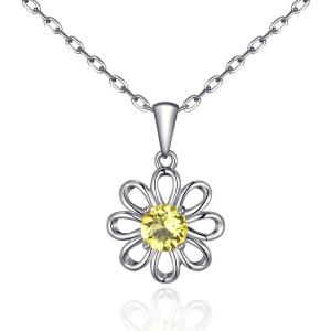 Quality 925 Sterling Silver Sunflower Pendant with Chain Jewelry Design Yellow Cubic Zircon wholesale