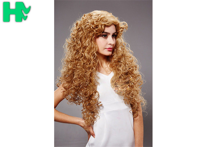 Heat Resistant Long Curly Synthetic Wigs No Lace Dark Blonde For White Women