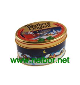 Quality oval shape candy tin box chocolate tin packaging can for Christmas season wholesale