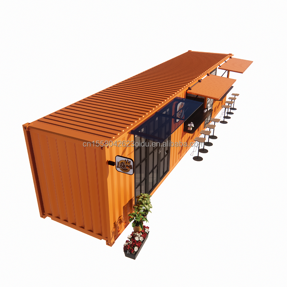 Street Pop-up Container Shop Prefabricated House Container Coffee Shop 40ft 20ft with Galvanized Steel Square Tubes