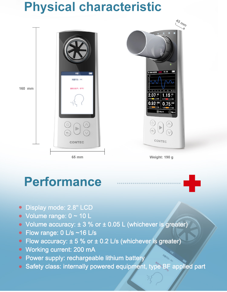 CONTEC SP80B USB CE Color Display Spirometer USB OC Software BT Spirometry Lung Volumetric Device FVC