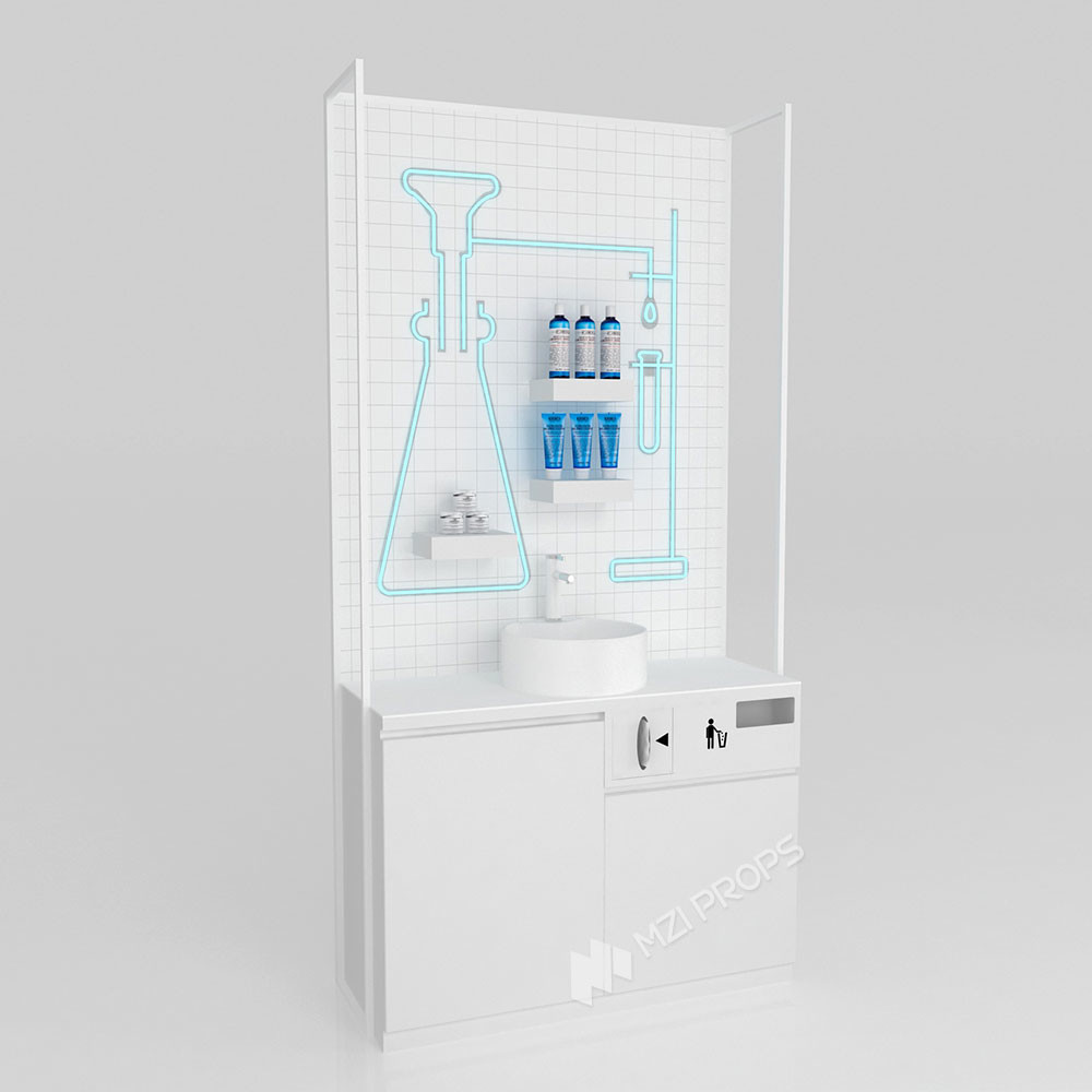 GDR10-TY01 Retail Store Display with Blue LED Light Strips and 5mm Ultra-clear Glass Tabletop for Branded Specialty Stores