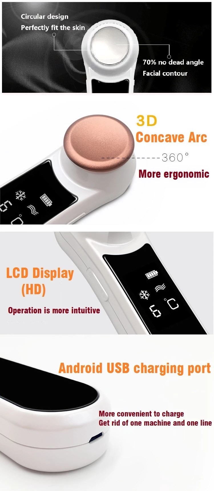 LCD Display 1000mAh Lymphatic Drainage RF EMS Beauty Instrument
