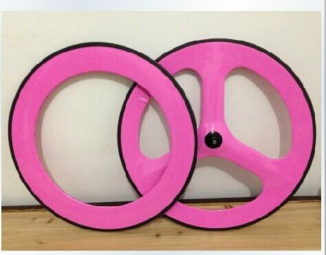 popular pink 700c light tri-spokes rim /3-spoke carbon clincher wheel for road