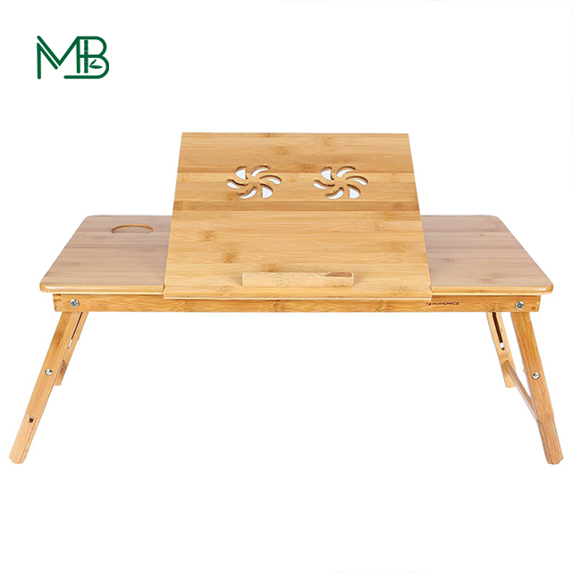 Folding Adjustable Bamboo Laptop Stand Desk Sustainable Wood Custom