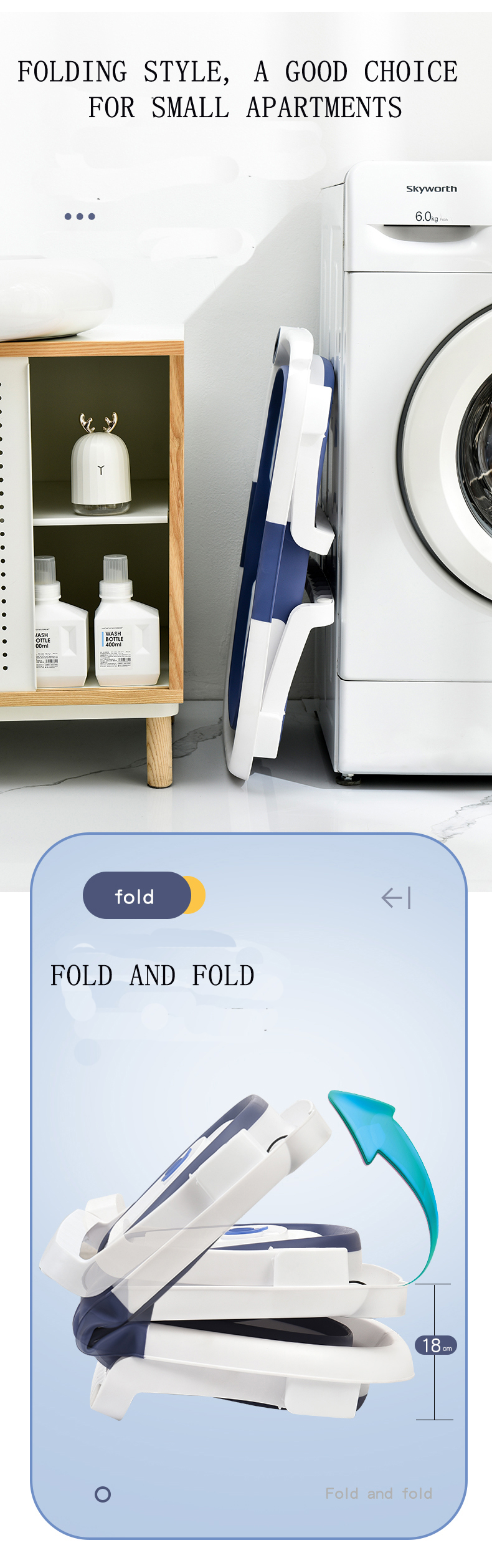 Portable Collapsible Infant Baby Bathtub Set High Temperature Resistance Carton Print