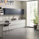 Handless Cabinet Kitchen Design With Island Dining Table And Faucet Accessories