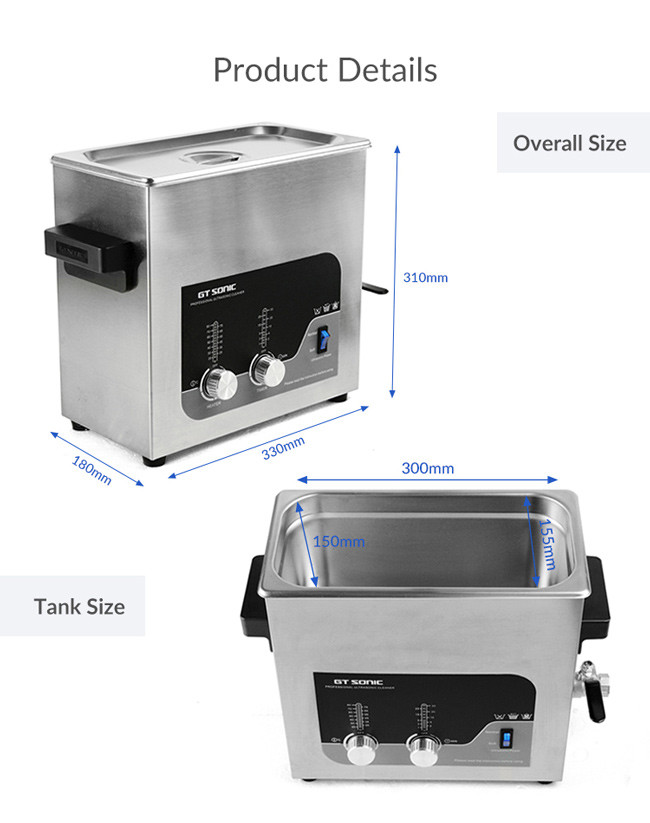 Jewelry GT SONIC Ultrasonic Cleaner 40Khz Cleaning Time Temperature Knob Control