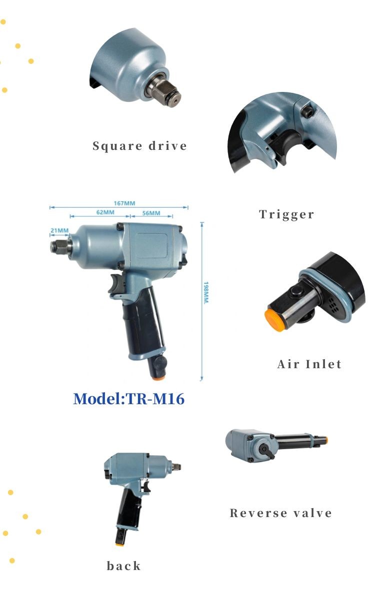 750nm Heavy Duty Small Air Impact Wrench Gun 1/2 In 1.7kg Weight