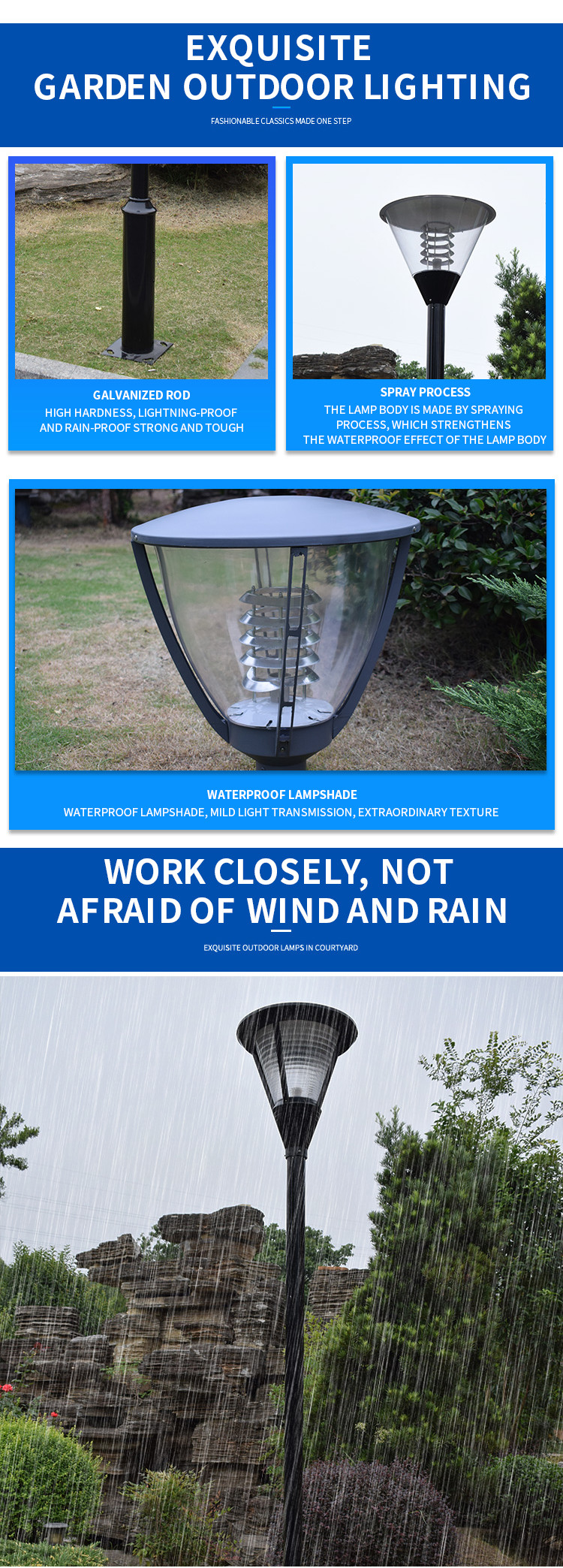 Courtyard Fence Decorative Garden Pole Lights Solar Powered 240x240x8MM 220-230V