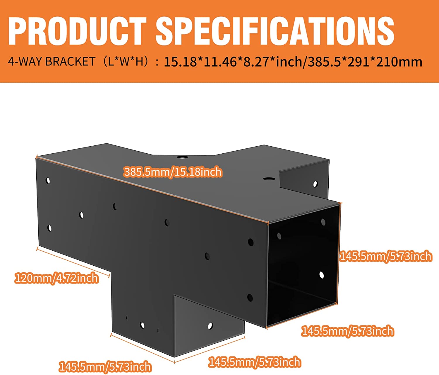 Steel Arbours Woodworks 4-Way Right Angle Corner Bracket for DIY Elevated Pergola Stand