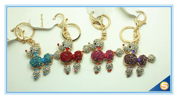 Novelty Custom Cartoon Dog Rhinestone Animal Key Ring Metal Charm Pendant Key