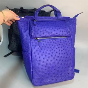 Quality Casual Style Authentic Real True Ostrich Skin Men's Large Blue Travel Backpack Genuine Leather Male Top-handle Bag Pack wholesale