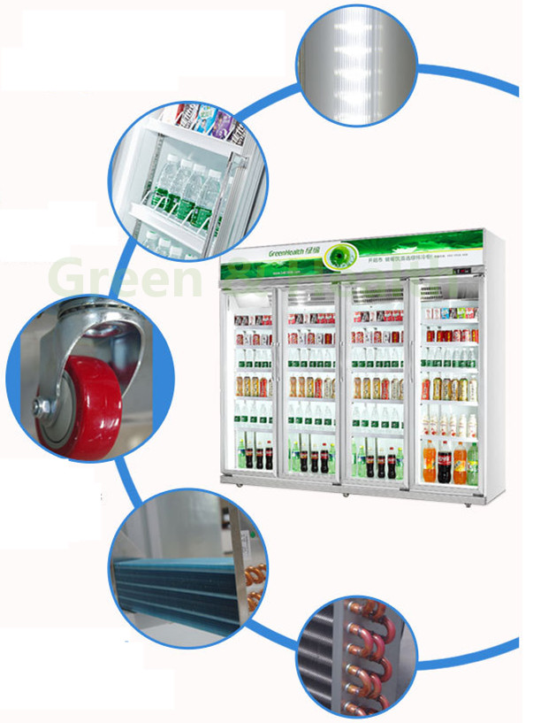 Glass Door Upright Commercial Beverage Refrigerator For Supermarket