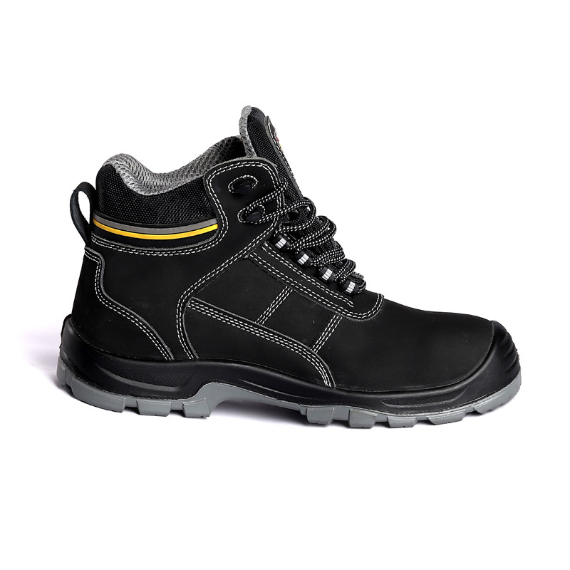 Mid Top Work Shoes Steel Toe Men'S Industrial Safety Shoes Anti Smash Genuine Leather Oil Proof