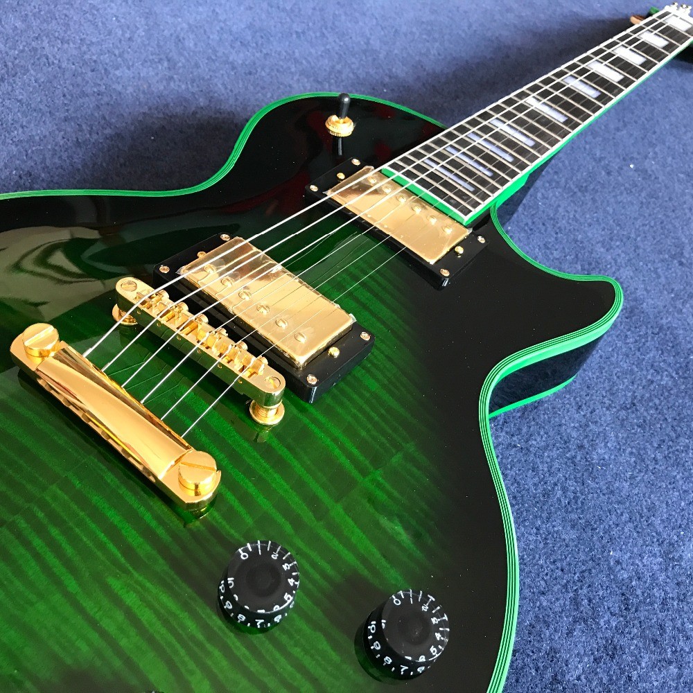 Customized electric guitar lp model in green color black burst green