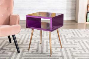 Quality Elegant Purple Wood Acrylic Mirrored Glass Side Table H23.22inch For Bedroom wholesale
