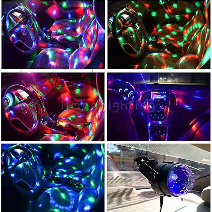 USB Interface Remote Controller LED Crystal Car Small Magic Ball Light Colorful Rotating Stage Effect Lights